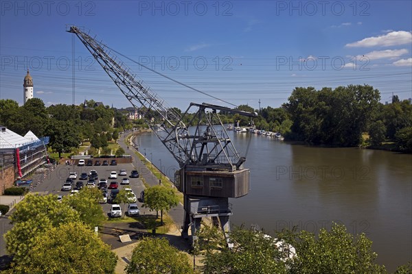 Listed coal crane of the former Höchst am Main power station, Frankfurt-Höchst, Frankfurt am Main,
