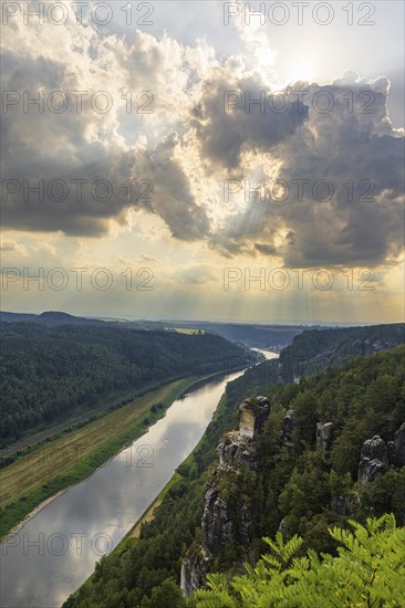 The Bastei is a rock formation with a viewing platform in Saxon Switzerland on the right bank of