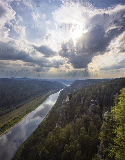 The Bastei is a rock formation with a viewing platform in Saxon Switzerland on the right bank of