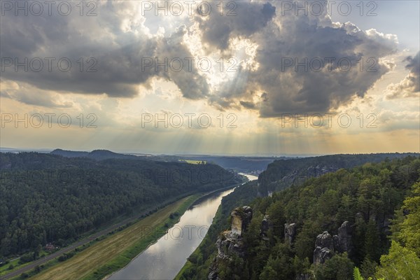 The Bastei is a rock formation with a viewing platform in Saxon Switzerland on the right bank of