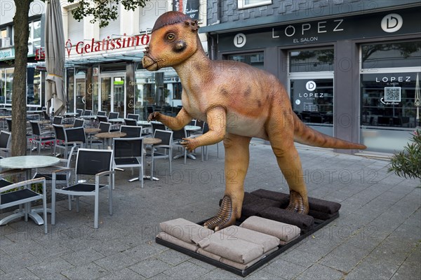 Pachycephalosaurus model, thick-skulled dinosaur in the Fussgaengerzone, Dino City III, Bochum,