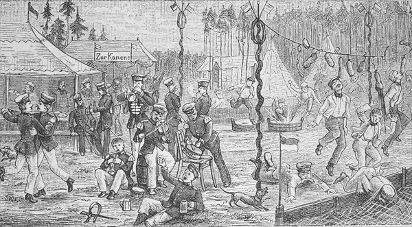 On the artillery shooting range, camp amusement during leisure time, manoeuvre around 1898,