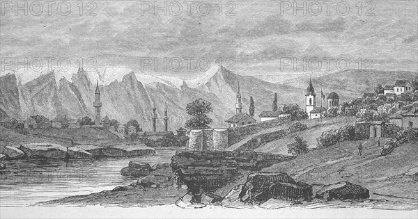 The city of Mostar around 1896, Bosnia Herzegovina, Historical, digitally restored reproduction