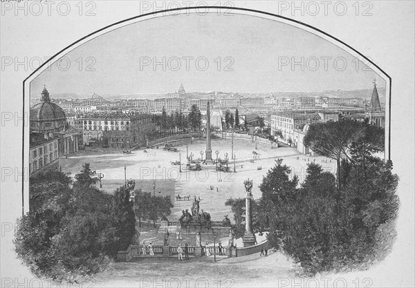 The Piazza del Popolo in Rome, seen from the terrace of Monte Pincio, 1895, Italy, Historical,