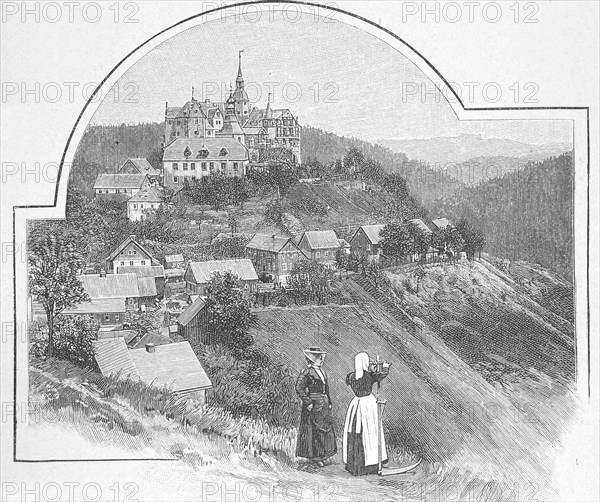 Lauenstein Castle near Ludwigstadt around 1880, Franconian Forest, Bavaria, Germany, Historical,