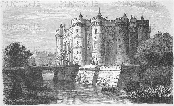 The Bastille, a specially fortified city gate castle in the east of Paris, around 1750, Historical,