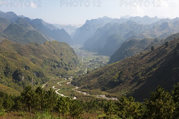 Karst hills in the Dong Van Karst Plateau UNESCO Global Geopark, Ha Giang Province, Vietnam, Asia