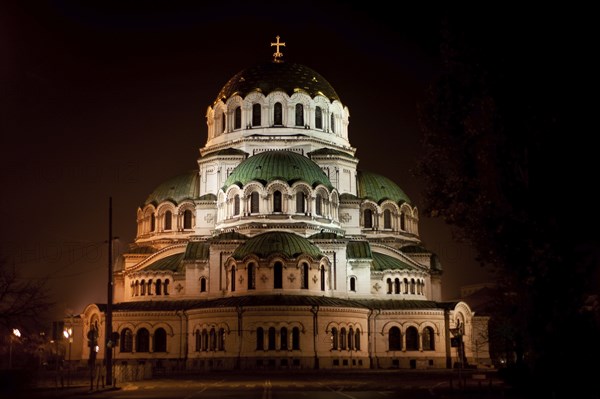 Alexander Nevsky cathedral illuminated at night (Sofia, Bulgaria)