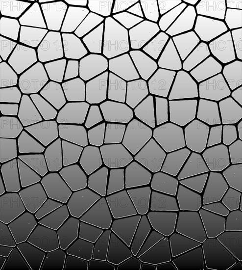 Abstract black and white geometric pattern with a gradient effect and interconnected shapes