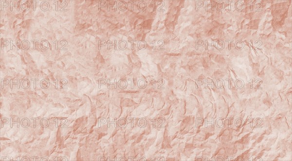The image features a crumpled pink paper texture with a rough and wrinkled surface