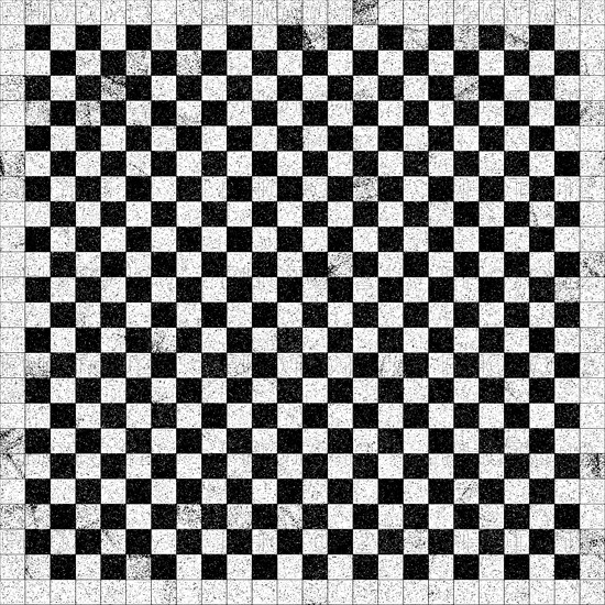 Checkerboard pattern with black and white tiles creating a symmetrical grid with a vintage,