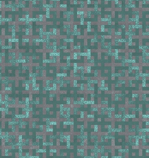 Geometric pattern with teal and gray rectangles creating an abstract, woven mosaic effect