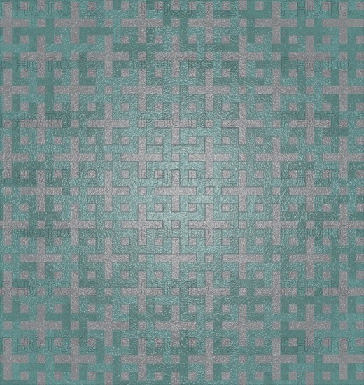 Geometric pattern with silver crosses on a teal metallic textured background