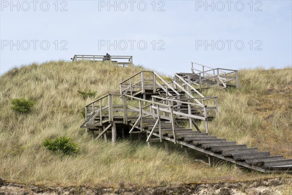 Ascent to the viewing platform, viewing dune, Amrum, North Sea island, North Frisia,