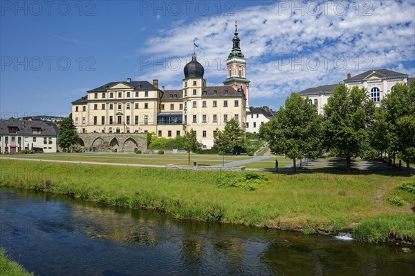 Neoclassical Lower Castle and St Mary's Evangelical-Lutheran Town Church on the River Weisse