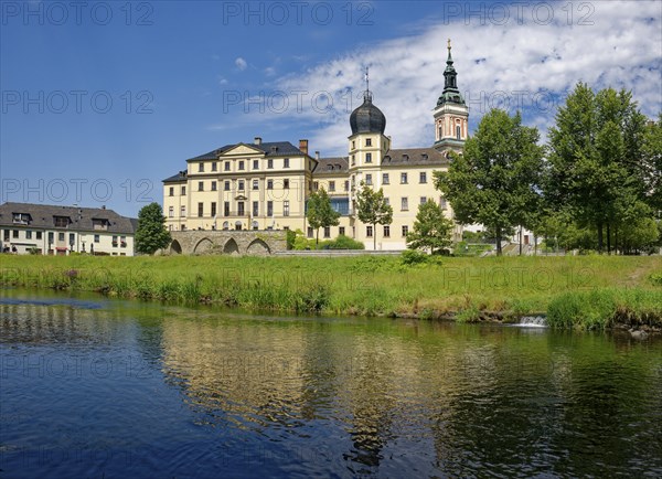 Neoclassical Lower Castle and St Mary's Evangelical-Lutheran Town Church on the River Weisse