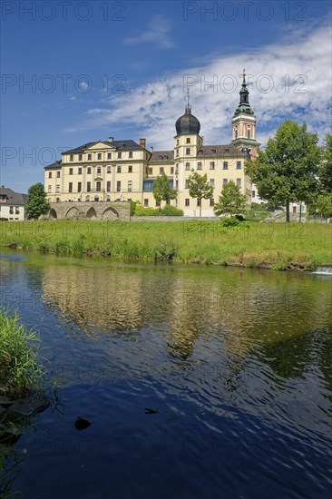 Neoclassical Lower Castle and St Mary's Evangelical-Lutheran Town Church on the River Weisse