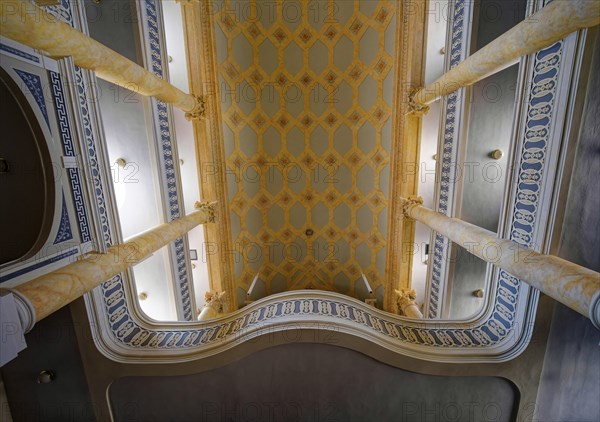 Gallery and ceiling design, Protestant town church of St. Mary's, interior view, residential town