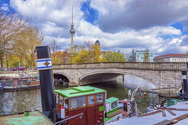 Old ships in the Spree Canal, historic harbour, Berlin, Germany, Europe