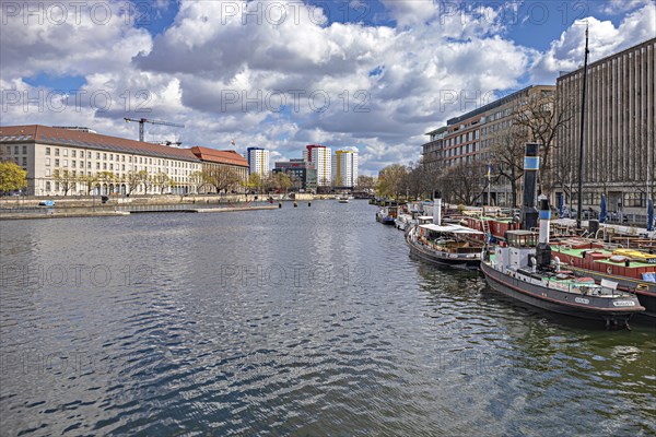 Old ships in the Spree Canal, historic harbour, Berlin, Germany, Europe