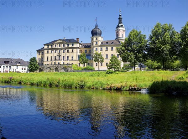 Classical Lower Castle on the River Weisse Elster, residential town of Greiz, Thuringia, Germany,