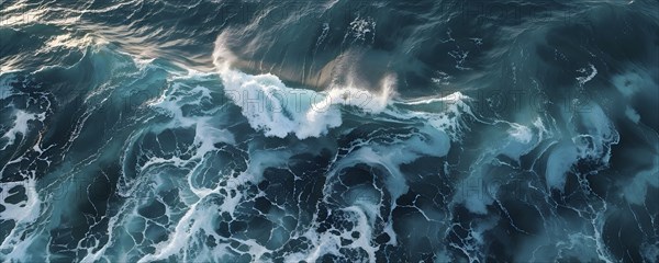 Aerial view of an cresting ocean wave unfolding its violent beauty, AI generated