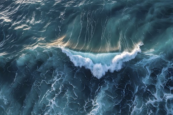 Aerial view of an cresting ocean wave unfolding its violent beauty, AI generated