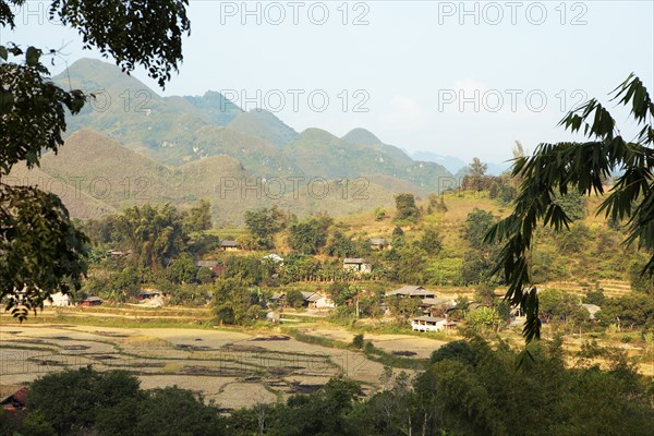 Karst hills and fields, Dong Van Karst Plateau UNESCO Global Geopark, Ha Giang Province, Vietnam,