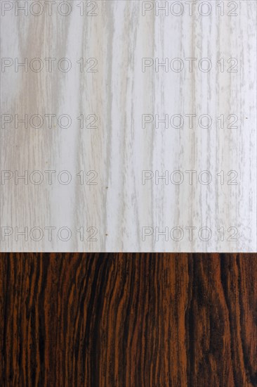 Vertical image of the texture of varnished wood of two colors white and brown, AI generated