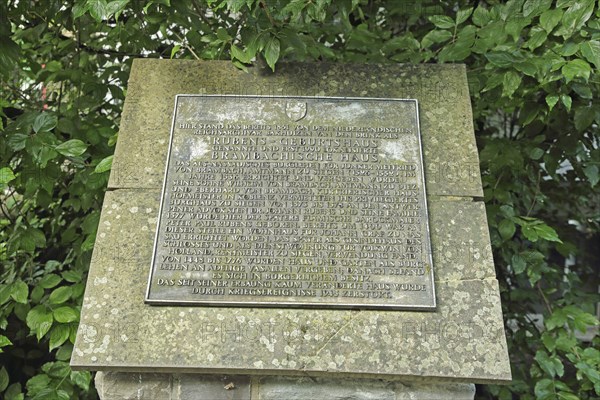 Memorial plaque with inscription and historical text to Peter Paul Rubens' birthplace, monument,