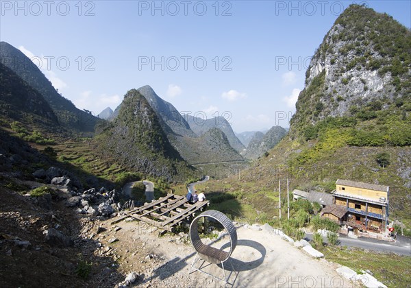 View of the Dong Van UNESCO Global Geopark at the Youth Monument, Ha Giang Province, Vietnam, Asia