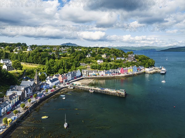 Tobermory from a drone, Isle of Mull, Scottish Inner Hebrides, Scotland, UK