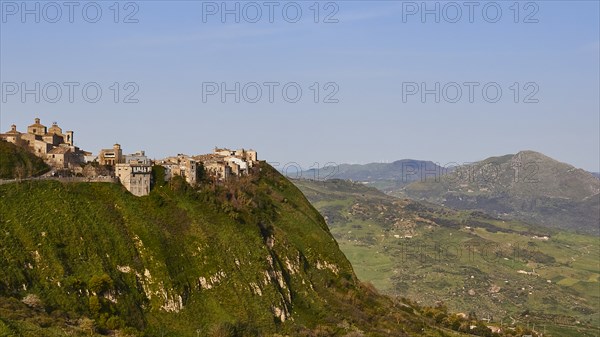 Polizzi Generosa, village in the national park, situated on green hill, green plain, Madonie