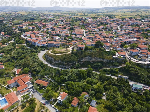 Aerial view, Afytos, Afitos, Athitos, Kassandra Peninsula, Chalkidiki, Greece, Europe