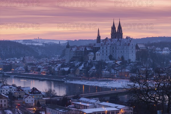 View from the Proschwitz Winery of Meissen Castle Hill with Albrechtsburg Castle, Bishop's Palace