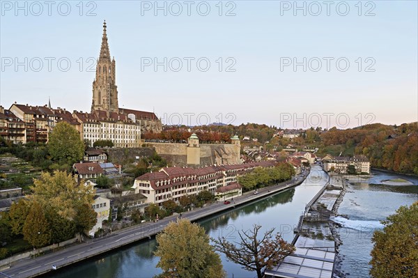 View of the Old Town, Bern Cathedral and the River Aare, Bern, Canton of Bern, Switzerland, Europe