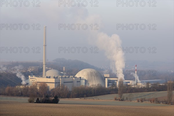 Energy transition, shutdown Neckarwestheim nuclear power plant, field landscape, Neckarwestheim,