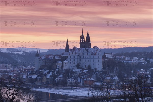 View from the Proschwitz Winery of Meissen Castle Hill with Albrechtsburg Castle, Bishop's Palace