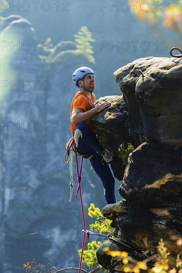 Climbers in Rathen in Saxon Switzerland