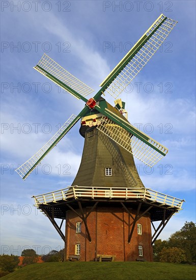 One of the two twin mills at the Old Greetsiel Low Seal, Greetsiel, Krummhörn, East Frisia, Lower