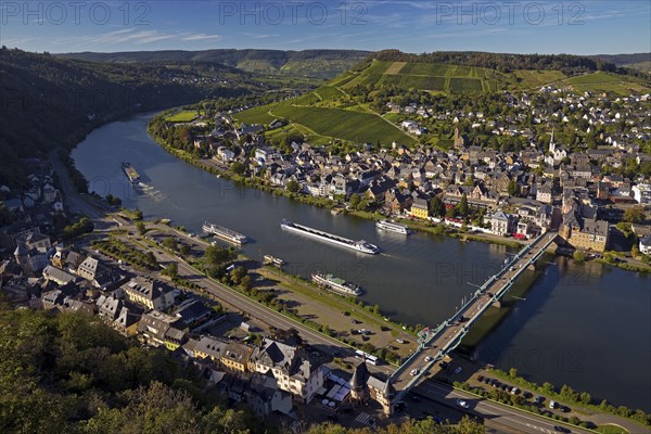 Elevated view of the Moselle, Traben-Trarbach, Middle Moselle, Rhineland-Palatinate, Germany,