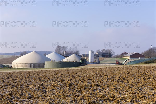Symbolic image, energy transition, biogas plant near Backnang, arable farming, field,
