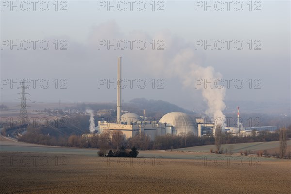 Energy transition, shutdown Neckarwestheim nuclear power plant, field landscape, Neckarwestheim,