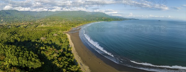 Aerial view, waves, beach and rainforest, Marino Ballena National Park, Osa National Park, dream