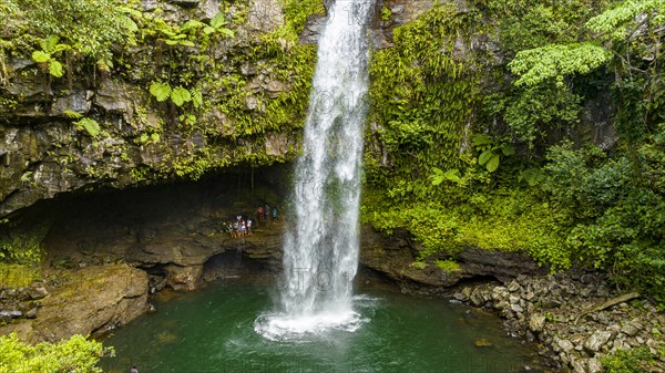 Aerial of the Tavoro Falls, Bouma National Park, Taveuni, Fiji, South Pacific, Oceania