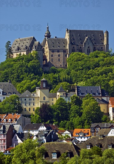 The landgrave's castle above the old town in Marburg an der Lahn, Hesse, Germany, Europe