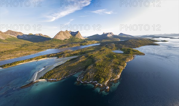 Fjord with mountains, Mount Stortinden, Efjord, Tysfjord, Ofoten, Nordland, Norway, Europe