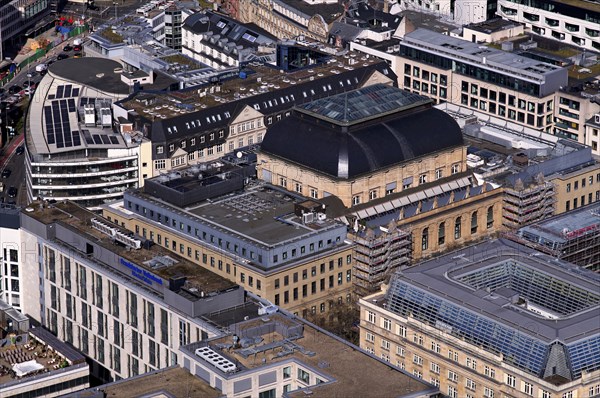 View from the observation deck of the Maintower onto the stock exchange, Frankfurt am Main, Hesse,
