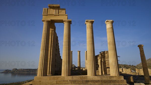 Acropolis of Lindos, morning light, Temple of Athena Lindia, Lindos, Rhodes, Dodecanese, Greek