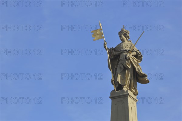Sculpture Franconia with flag and coat of arms, patron saint of Franconia, at the
